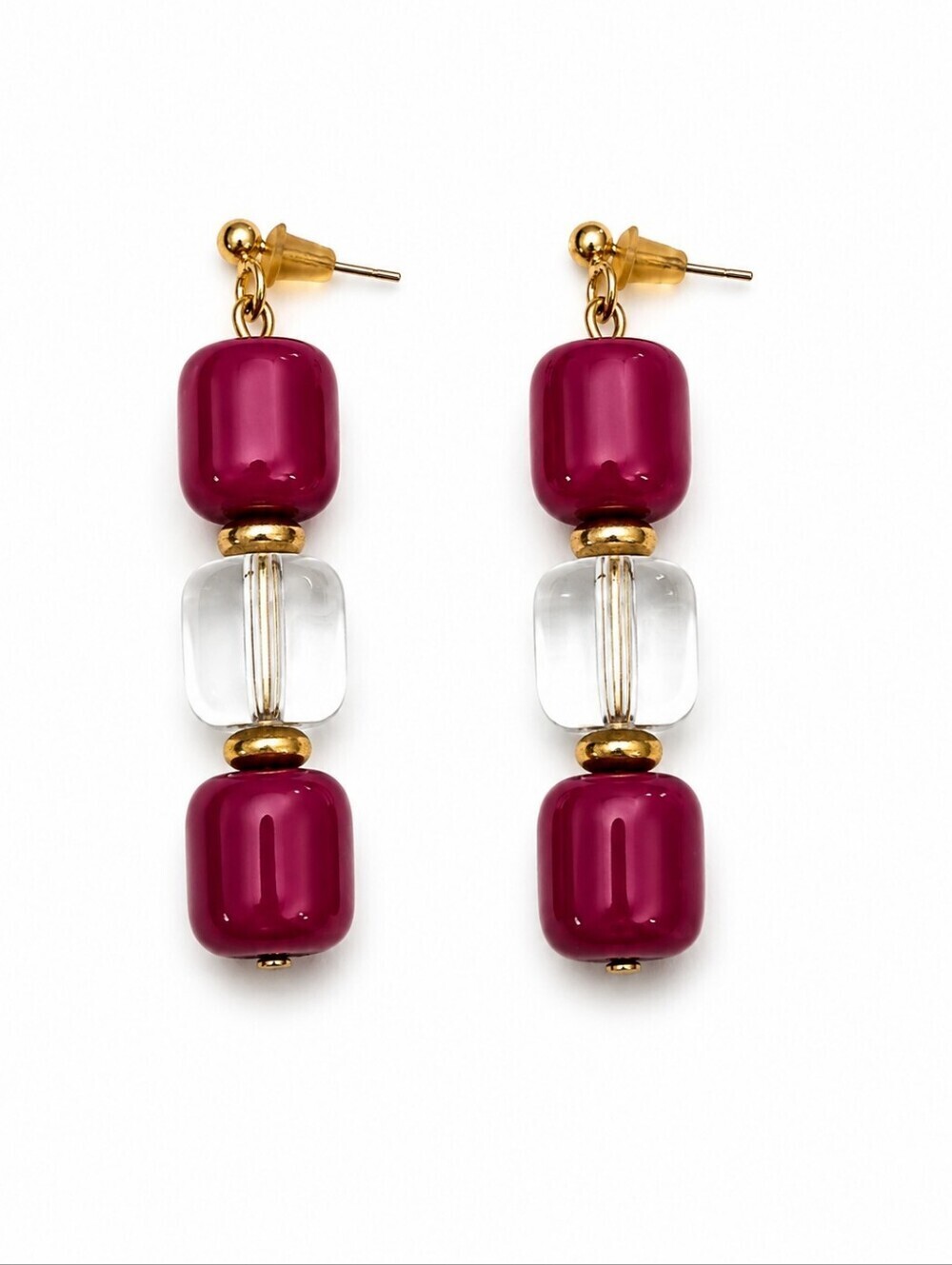 Vintage Fuscia Chunky Beaded Post Earrings